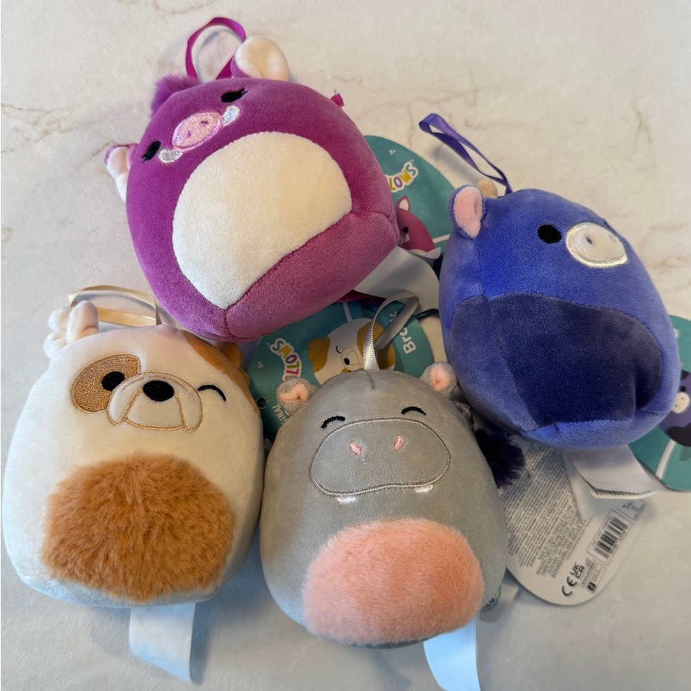 Set of Four Plush Squishmallows Animal Keychains